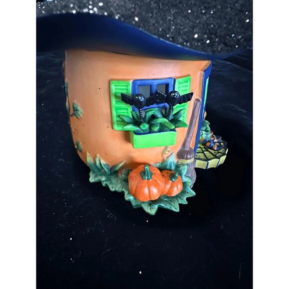 PartyLite Pumpkin Witch House Tealight Holder Halloween Decor Votive Glitter - Picture 4 of 10